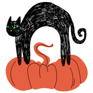 Fun Cat and Pumpkin Illustration Sticker