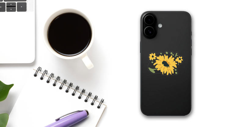 Fun Daisy Flower Sticker on a Phone (New) example