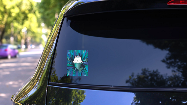 Fun Magic Cat Unicorn Mermaid Sticker on a Rear Car Window (New) example
