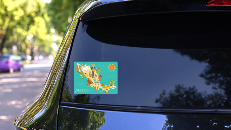 Fun Mexico Map Sticker on a Rear Car Window (New) example