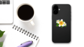 Fun Plumeria Flower Sticker on a Phone (New) example