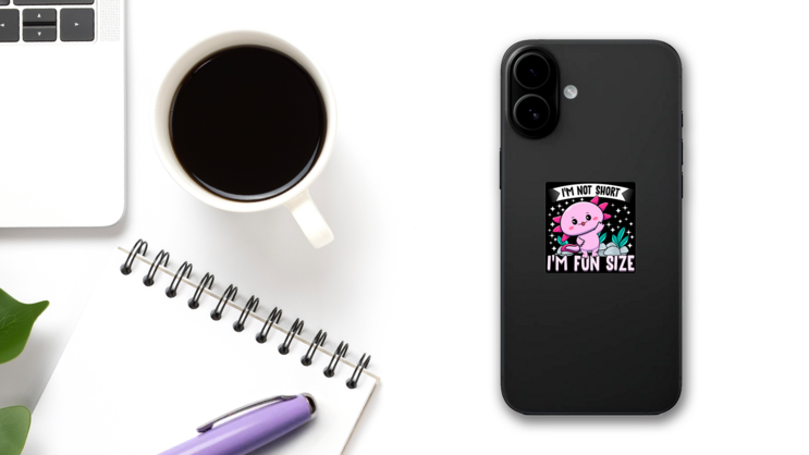 Fun Size Axolotl Sticker on a Phone (New) example
