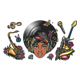 Funk Music Set Beautiful Young Disco Woman Sticker