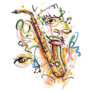 Funky Musical Art Face Sketch Sticker
