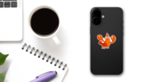 Funny And Cute Lobster Waving Its Hand Sticker on a Phone (New) example