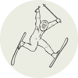 Funny Bigfoot Character Jumping On Skis Sticker