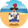 Funny Bird Chicken On The Beach With Cocktail Sticker
