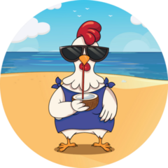 Funny Bird Chicken On The Beach With Cocktail Sticker