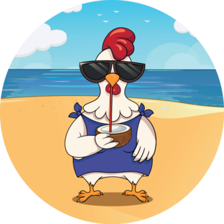 Funny Bird Chicken On The Beach With Cocktail Sticker