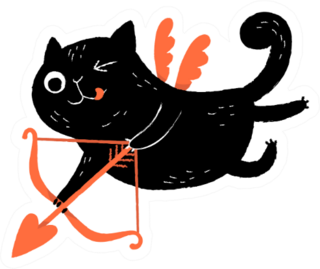 Funny Black Cat Cupid With Bow & Arrow Sticker
