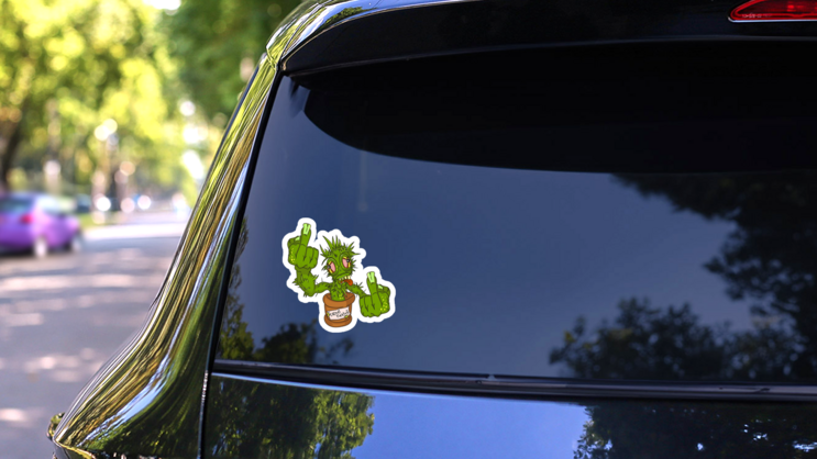 Funny Cactus Fucktus Middle Finger Sticker on a Rear Car Window (New) example