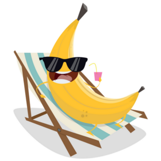 Funny Cartoon Banana Relaxing On Sunbed