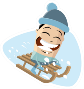 Funny Cartoon Of Sledding Man Sticker