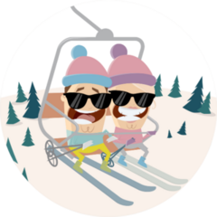 Funny Cartoon People In The Ski Lift Sticker