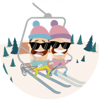 Funny Cartoon People In The Ski Lift Sticker