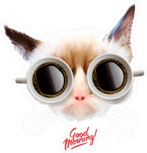 Funny Cat with Coffee Mug Glasses Sticker