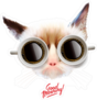 Funny Cat with Coffee Mug Glasses Sticker