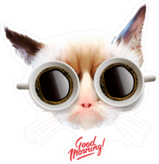 Funny Cat with Coffee Mug Glasses Sticker