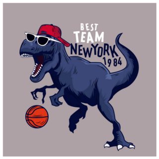 Funny Cool Dinosaur Playing Basketball New York Sticker