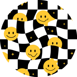 Funny Crazy Melt Smiley Faces In Checkered Print Sticker