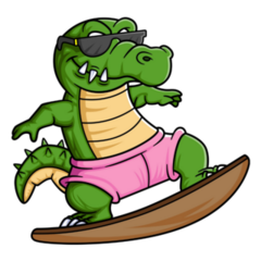 Funny Crocodile Surfing Cartoon Sticker