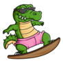 Funny Crocodile Surfing Cartoon Sticker