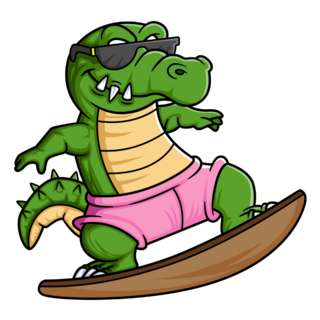 Funny Crocodile Surfing Cartoon Sticker