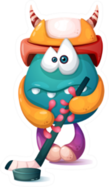 Funny, Cute Cartoon Monster Characters Hockey Sticker