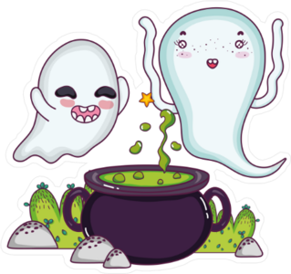 Funny Ghosts With A Pot Cauldron Sticker