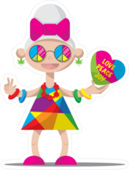 Funny Hippy Granny With Grey Hair Sticker