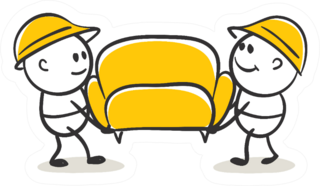 Funny Little Cartoon Mover Men Carry A Sofa Sticker