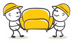 Funny Little Cartoon Mover Men Carry A Sofa Sticker