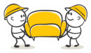 Funny Little Cartoon Mover Men Carry A Sofa Sticker