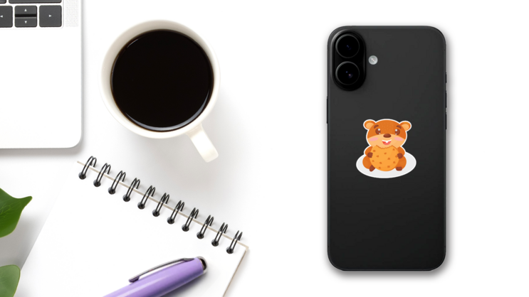 Funny Little Hamster With Cookies Sticker on a Phone (New) example