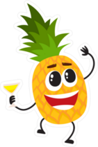 Funny Pineapple Cartoon With A Cocktail Glass Sticker