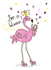 Funny Pink Flamingo With Phone Im A Queen Sticker