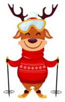 Funny Reindeer Goes Skiing Sticker