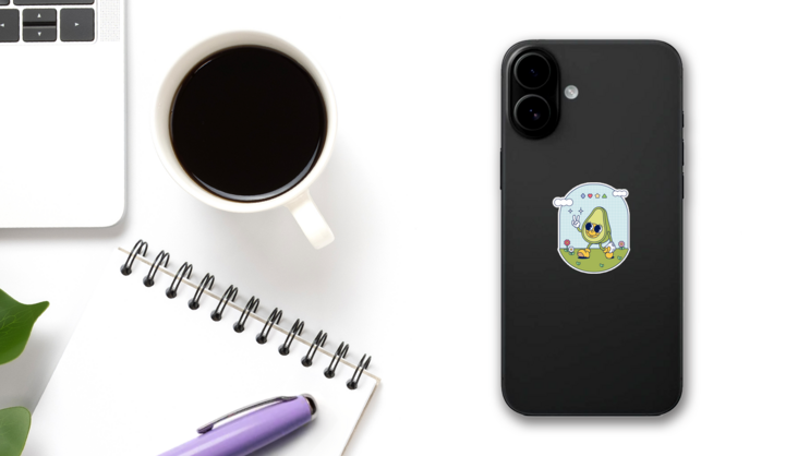 Funny Retro Vintage Avocado Cartoon Sticker on a Phone (New) example