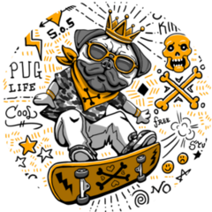 Funny Skater Dog Pug Sticker