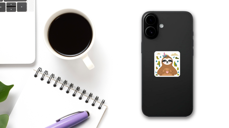 Funny Sloth In The Forest Sticker on a Phone (New) example