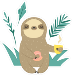 Funny Sloth With Doughnut And Coffee Sticker
