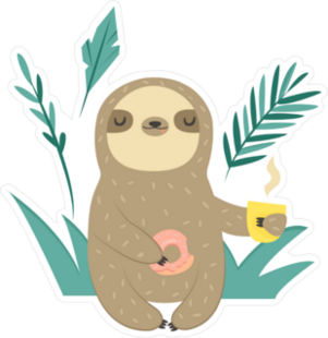 Funny Sloth With Doughnut And Coffee Sticker