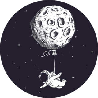 Funny Spaceman Flying With A Moon Sticker