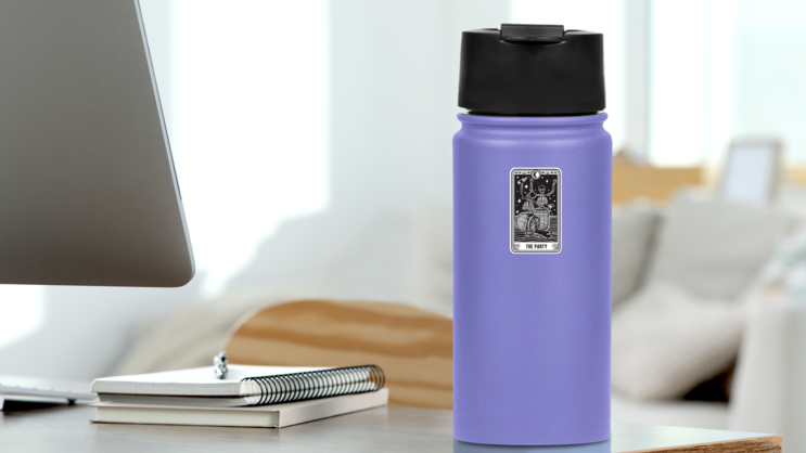 Funny Tarot Card The Party Sticker on a Water Bottle (New) example
