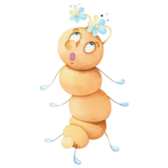 Funny Watercolor Caterpillar With Flowers Horns Sticker