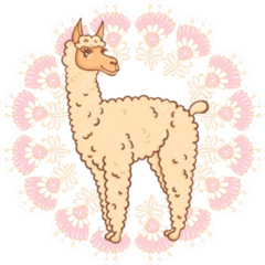 Furry Llama In A Round Frame With Flowers Sticker