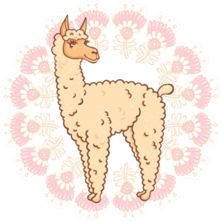 Furry Llama In A Round Frame With Flowers Sticker