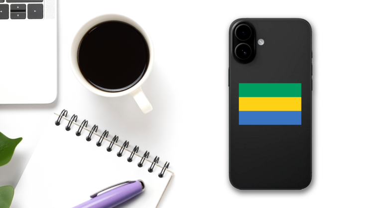Gabon Country Flag Sticker on a Phone (New) example