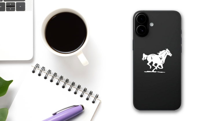 Galloping Horse Sticker on a Phone (New) example