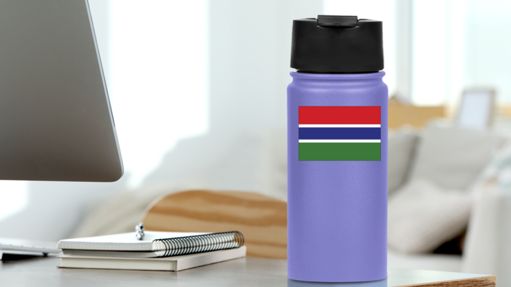 Gambia Flag Sticker on a Water Bottle (New) example